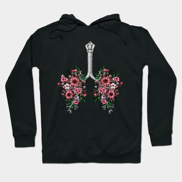 Pink flowers Lung, floral leaves, lungs, healthy lung, lungs cancer, respiratory therapist, cystic Hoodie by Collagedream